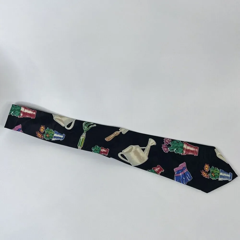 Gardening Mens Necktie Flower Garden Novelty Gardener Gift Black Neck Tie